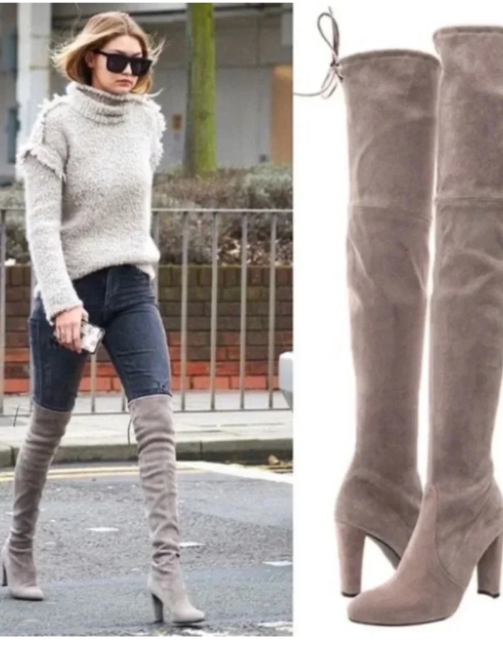 Stuart Weitzman Highland Heel Boot in Gray/Taupe Size 36.5